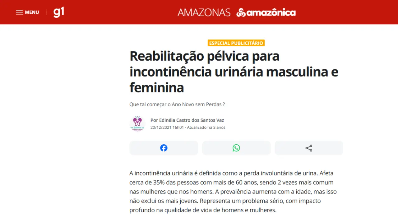 Reabilitação Pélvica para Incontinência Urinária — Dra. Edinéia no G1